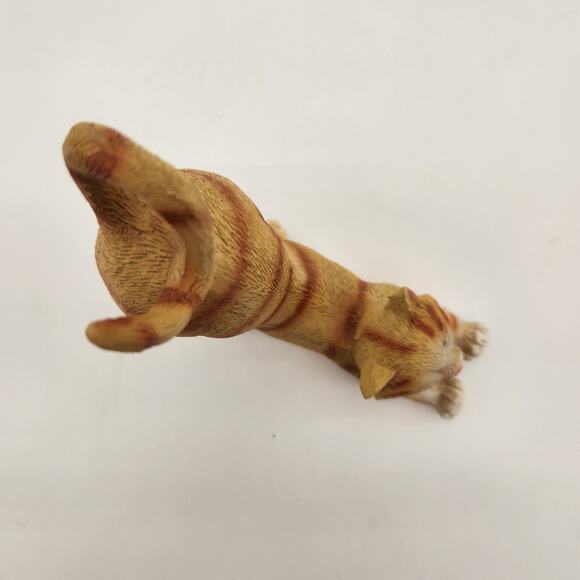 Lazy Stretching Orange Cat Figurine Ticked Striping Phone Stand Decidedly Cute - Picture 9 of 10